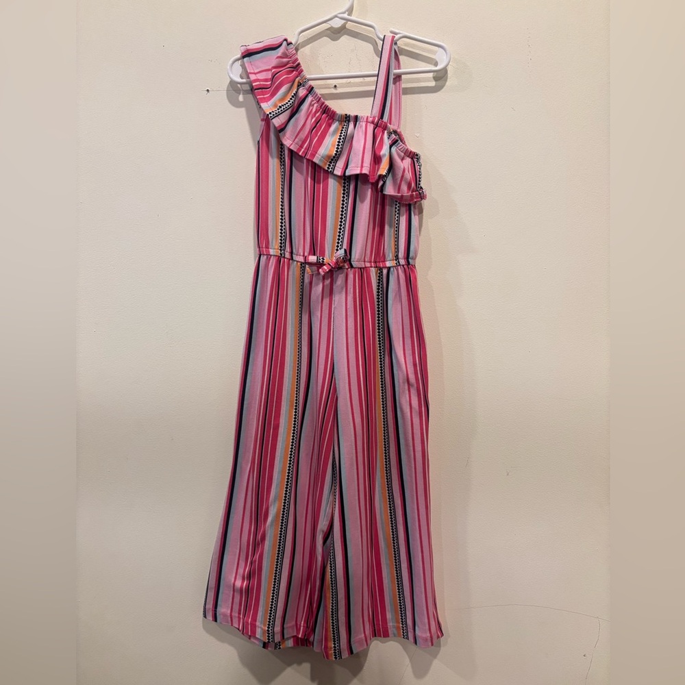 Pink Striped One-Shoulder Jumpsuit
